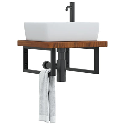 Wall-Mounted Basin Shelf with Oak Wood Top and Steel Bracket - Bend