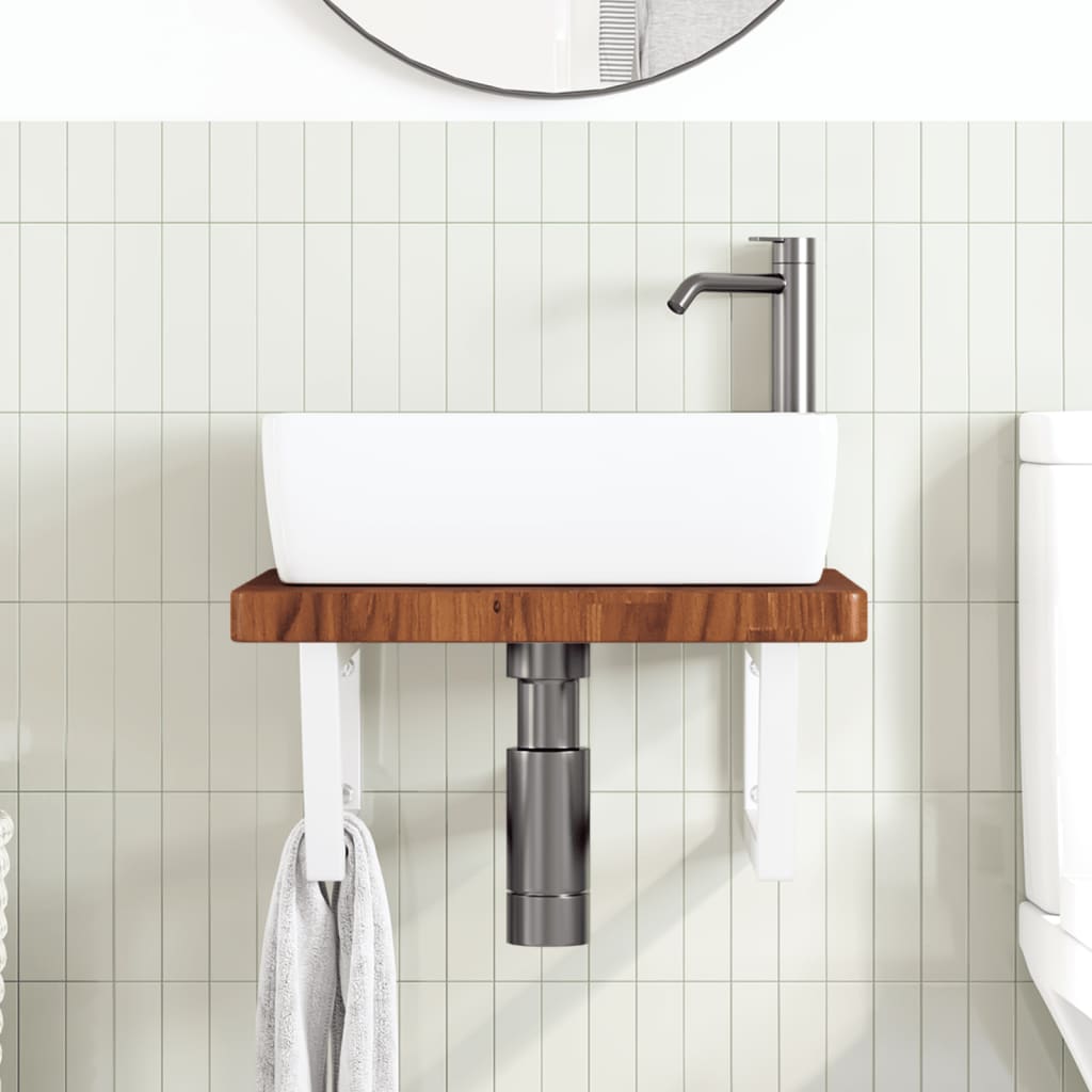 Wall-Mounted Basin Shelf with Solid Oak Top and Steel Brackets - Bend