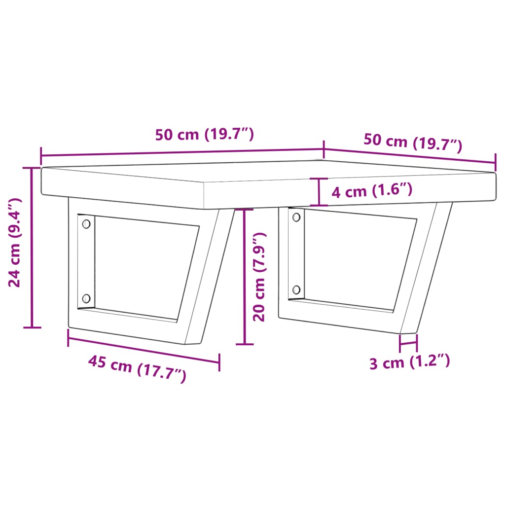 Wall-Mounted Basin Shelf with Solid Oak Top and Steel Brackets - Bend