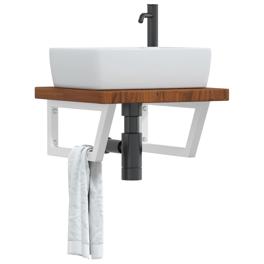 Wall-Mounted Basin Shelf with Solid Oak Top and Steel Brackets - Bend