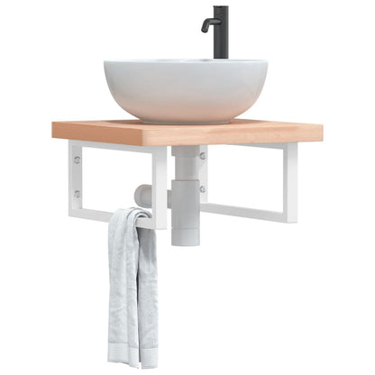 Wall-Mounted Basin Shelf with Beech Wood Top and Steel Supports - Bend