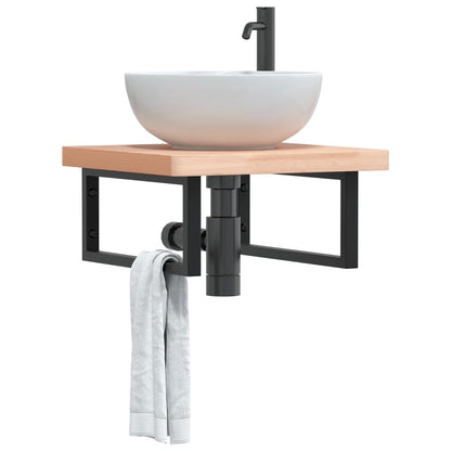 Wall-Mounted Basin Shelf with Steel Frame and Beech Wood Top - Bend