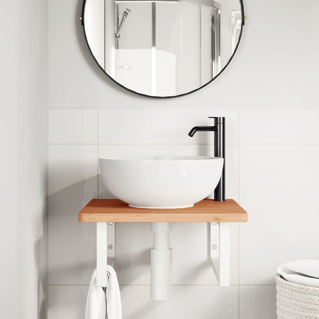 Wall-Mounted Basin Shelf with Beech Wood Top and Steel Supports - Bend