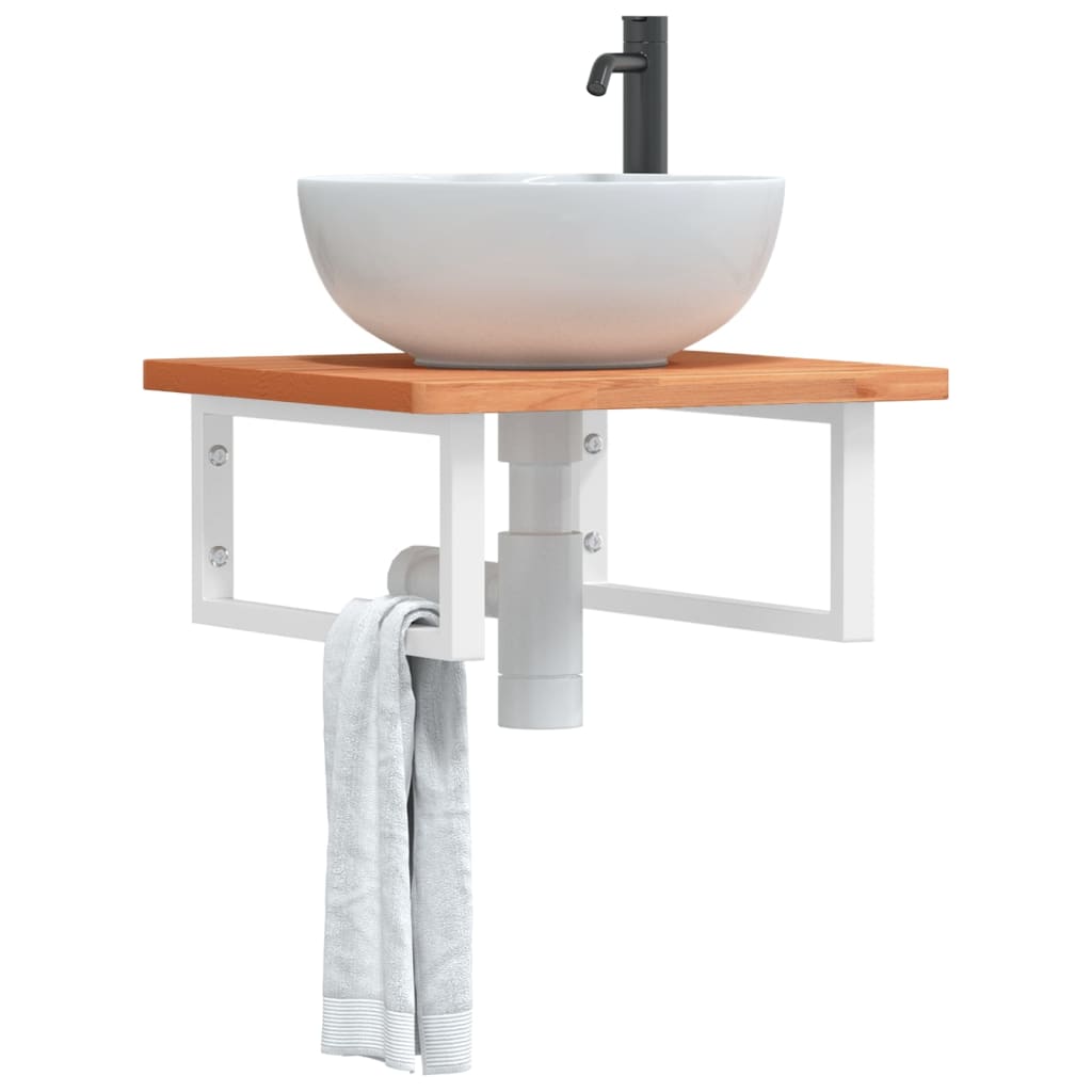 Wall-Mounted Basin Shelf with Beech Wood Top and Steel Supports - Bend