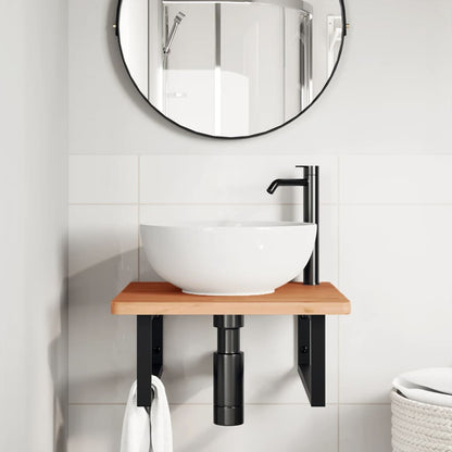 Wall-Mounted Basin Shelf with Steel Frame and Beech Wood Top - Bend