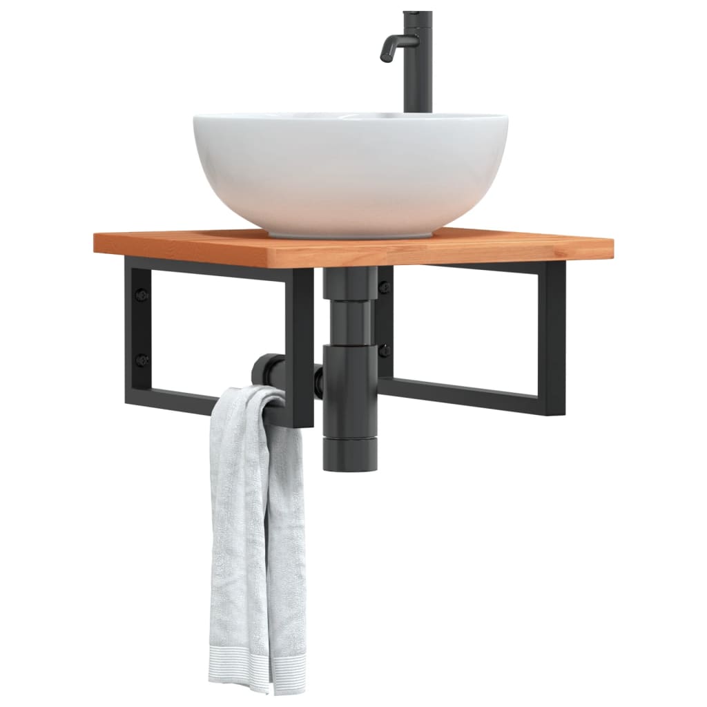 Wall-Mounted Basin Shelf with Steel Frame and Beech Wood Top - Bend