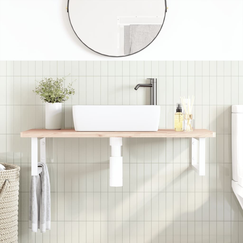 Wall-Mounted Basin Shelf with Steel Frame and Beech Wood Top - Bend