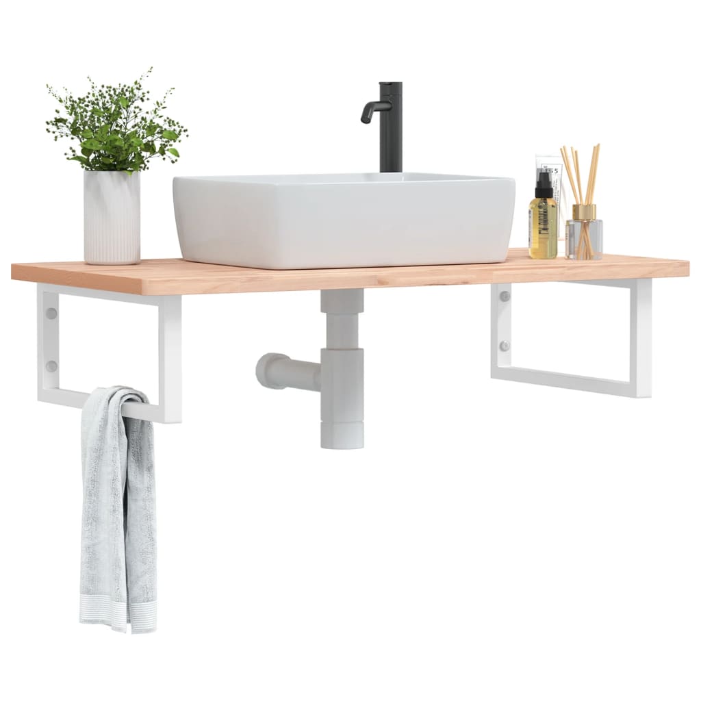 Wall-Mounted Basin Shelf with Steel Frame and Beech Wood Top - Bend