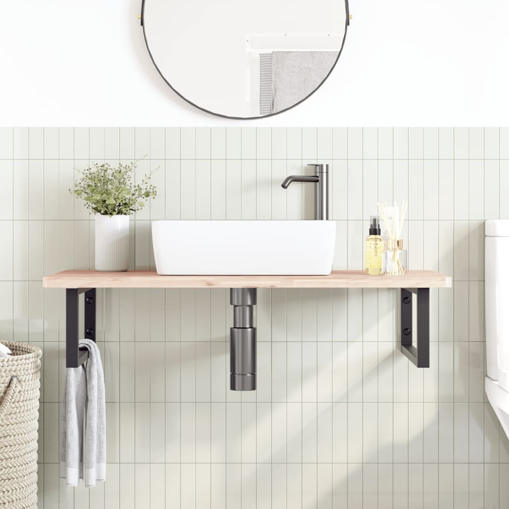 Wall-Mounted Basin Shelf with Beech Wood Top and Steel Supports - Bend