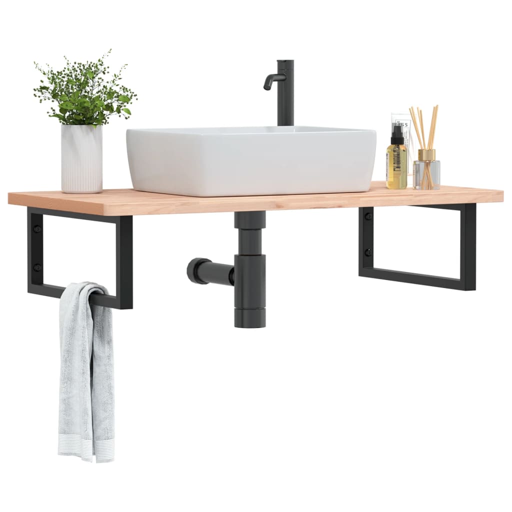 Wall-Mounted Basin Shelf with Beech Wood Top and Steel Supports - Bend