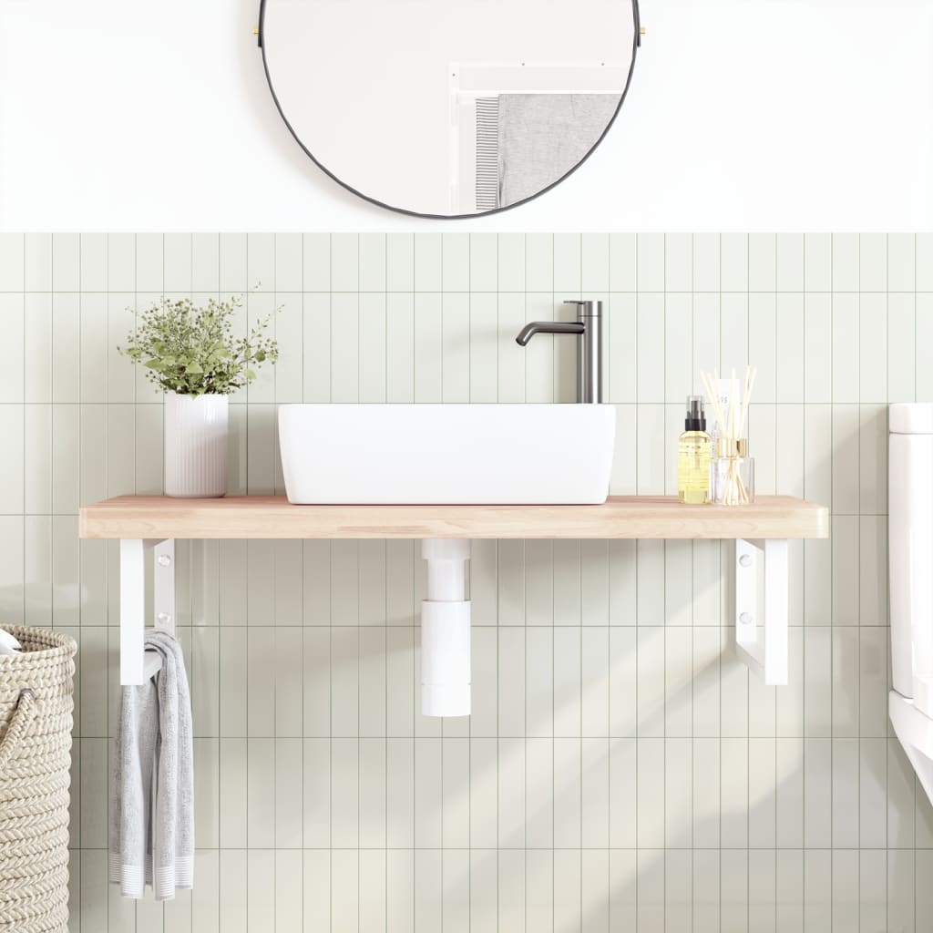 Wall-Mounted Basin Shelf with Beech Wood Top and Steel Supports - Bend