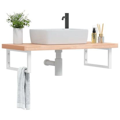 Wall-Mounted Basin Shelf with Beech Wood Top and Steel Supports - Bend