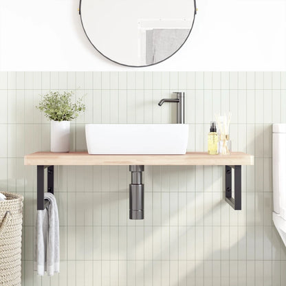 Wall-Mounted Basin Shelf with Beech Wood Top and Steel Supports - Bend