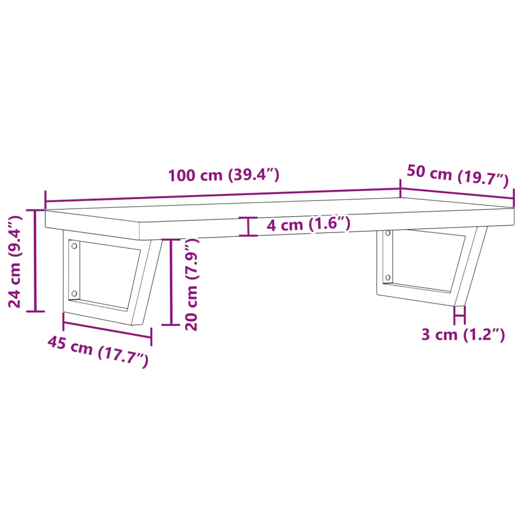 Wall-Mounted Basin Shelf with Beech Wood Top and Steel Supports - Bend