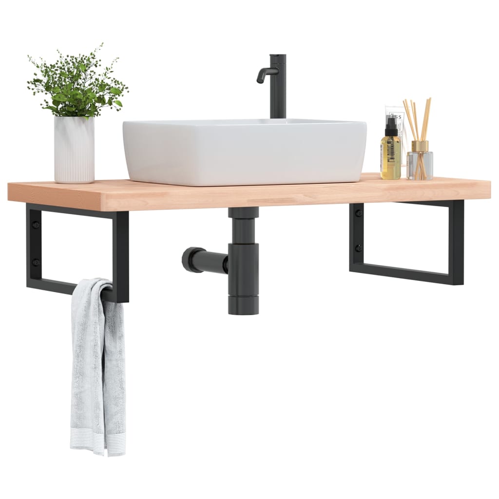 Wall-Mounted Basin Shelf with Beech Wood Top and Steel Supports - Bend