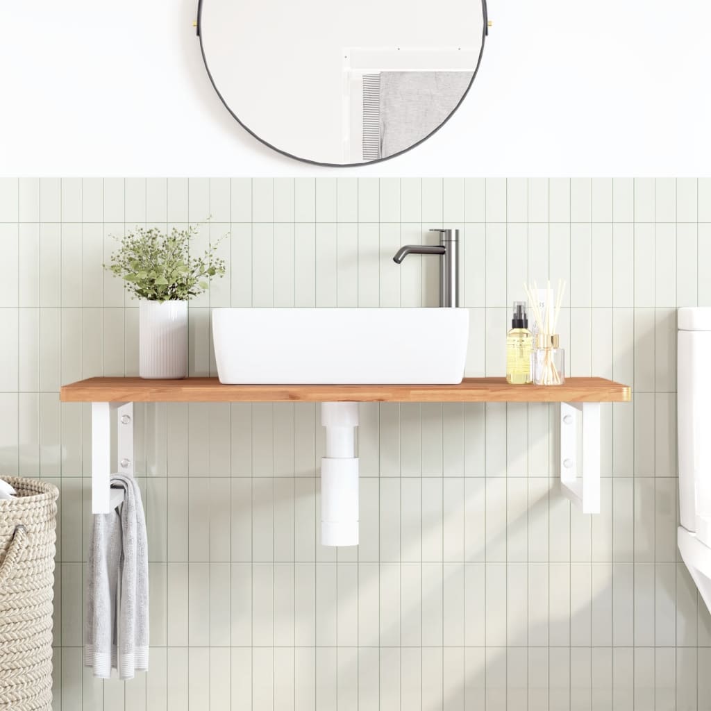 Wall-Mounted Basin Shelf with Steel Frame and Beech Wood Top - Bend