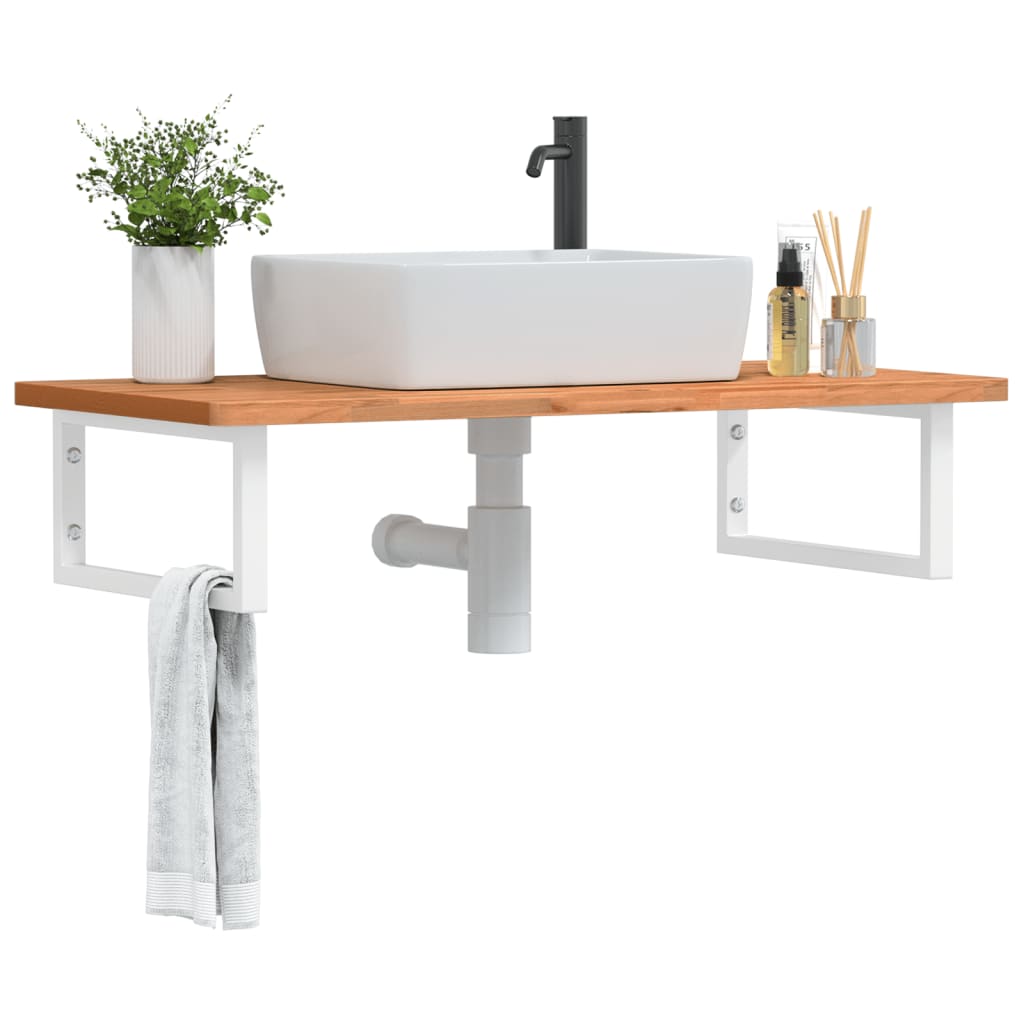 Wall-Mounted Basin Shelf with Steel Frame and Beech Wood Top - Bend