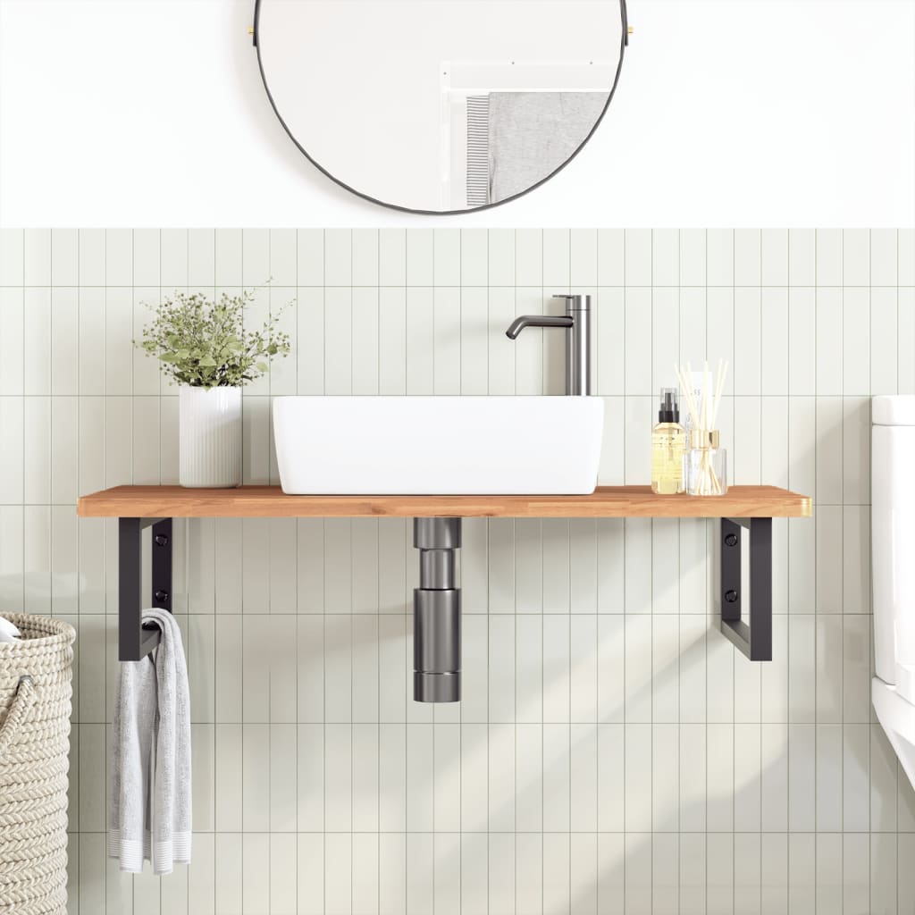 Wall-Mounted Basin Shelf with Steel Frame and Beech Wood Top - Bend