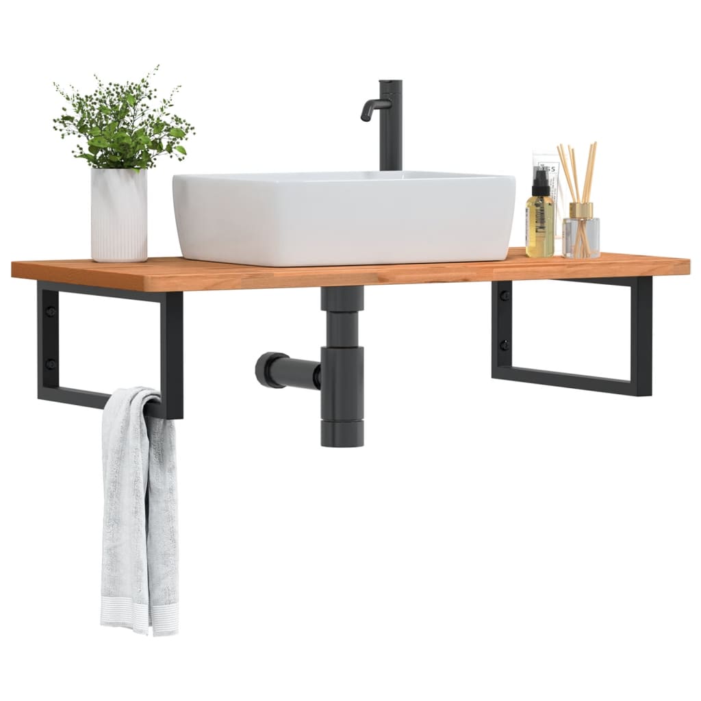 Wall-Mounted Basin Shelf with Steel Frame and Beech Wood Top - Bend