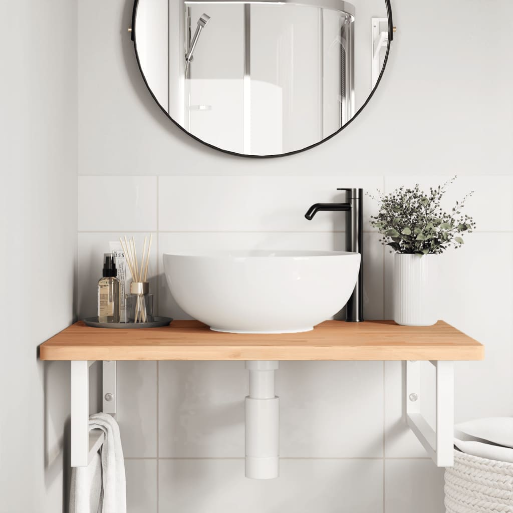 Wall-Mounted Basin Shelf with Steel Frame and Beech Wood Top - Bend