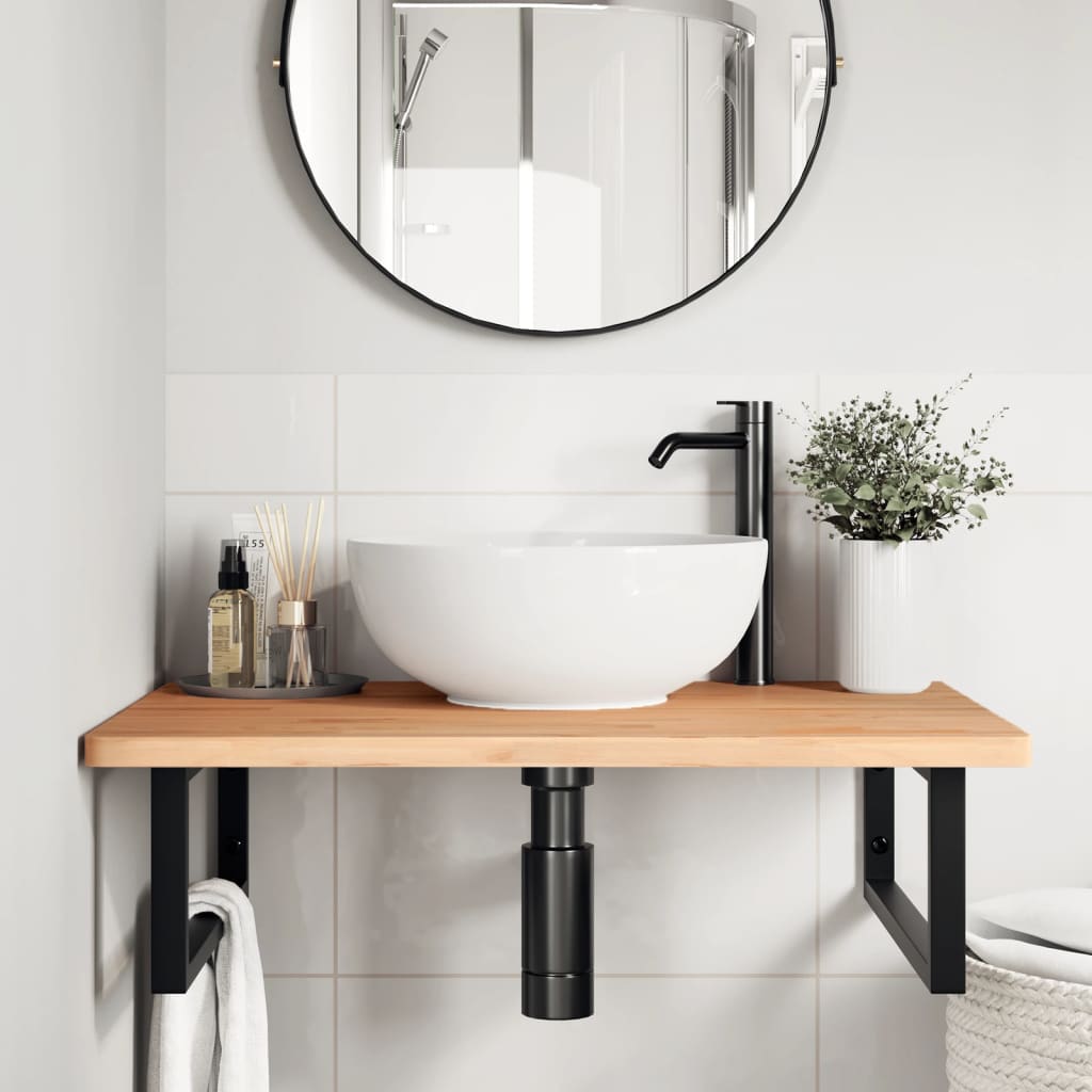 Wall-Mounted Basin Shelf with Steel Frame and Beech Wood Top - Bend