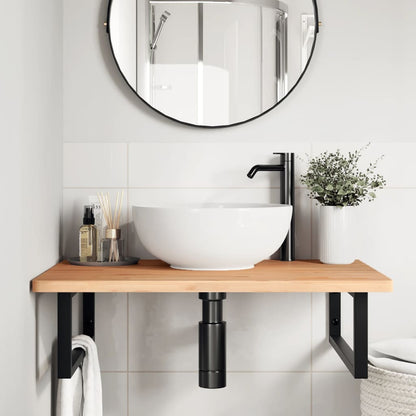 Wall-Mounted Basin Shelf with Steel Frame and Beech Wood Top - Bend