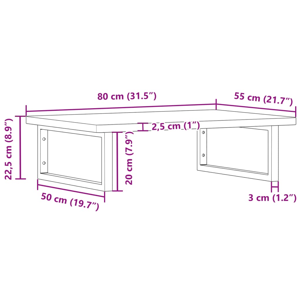 Wall-Mounted Basin Shelf with Steel Frame and Beech Wood Top - Bend