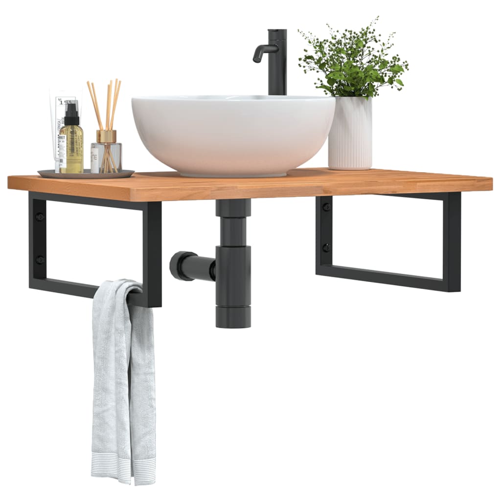 Wall-Mounted Basin Shelf with Steel Frame and Beech Wood Top - Bend