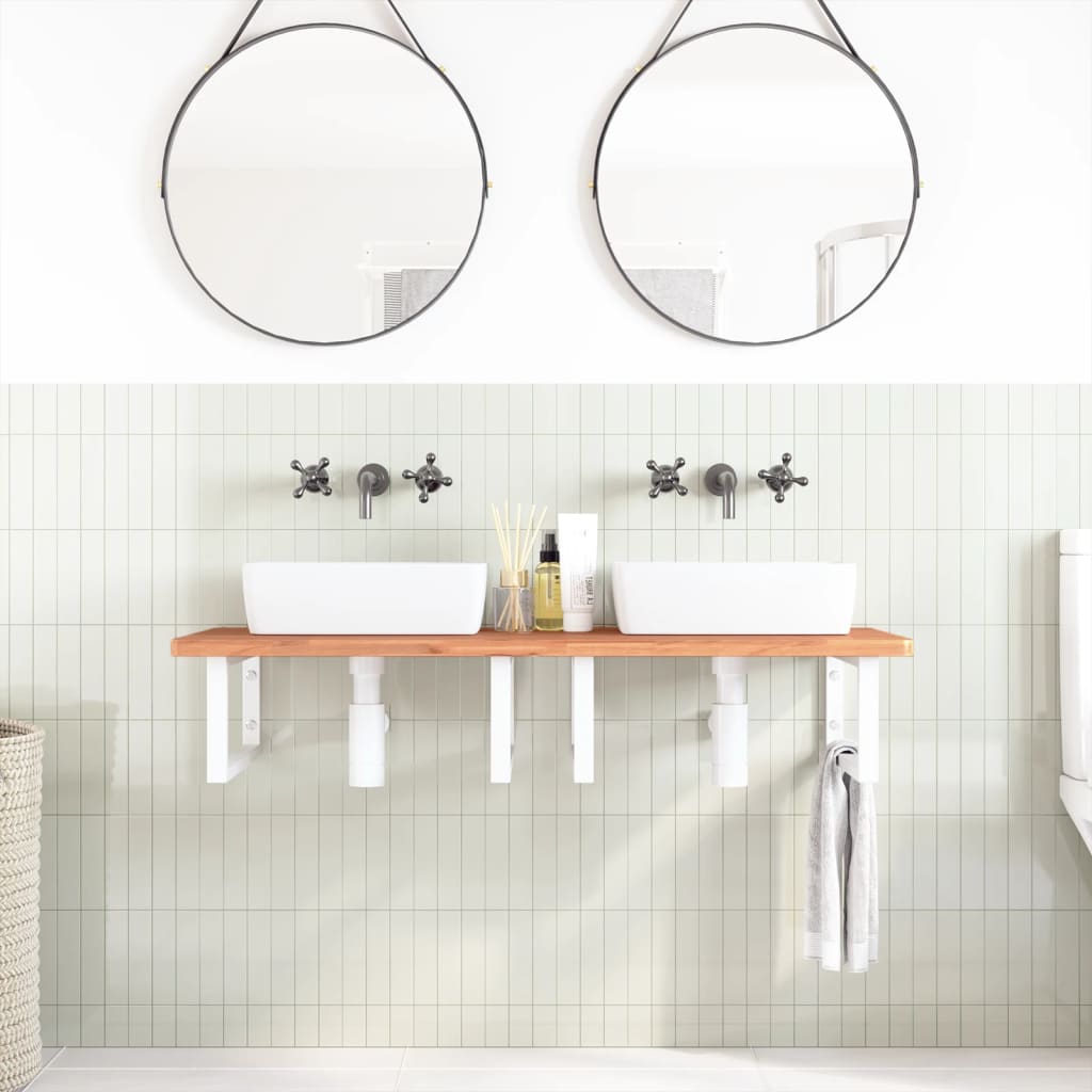 Wall-Mounted Basin Shelf with Beech Wood Top and Steel Bracket - Bend