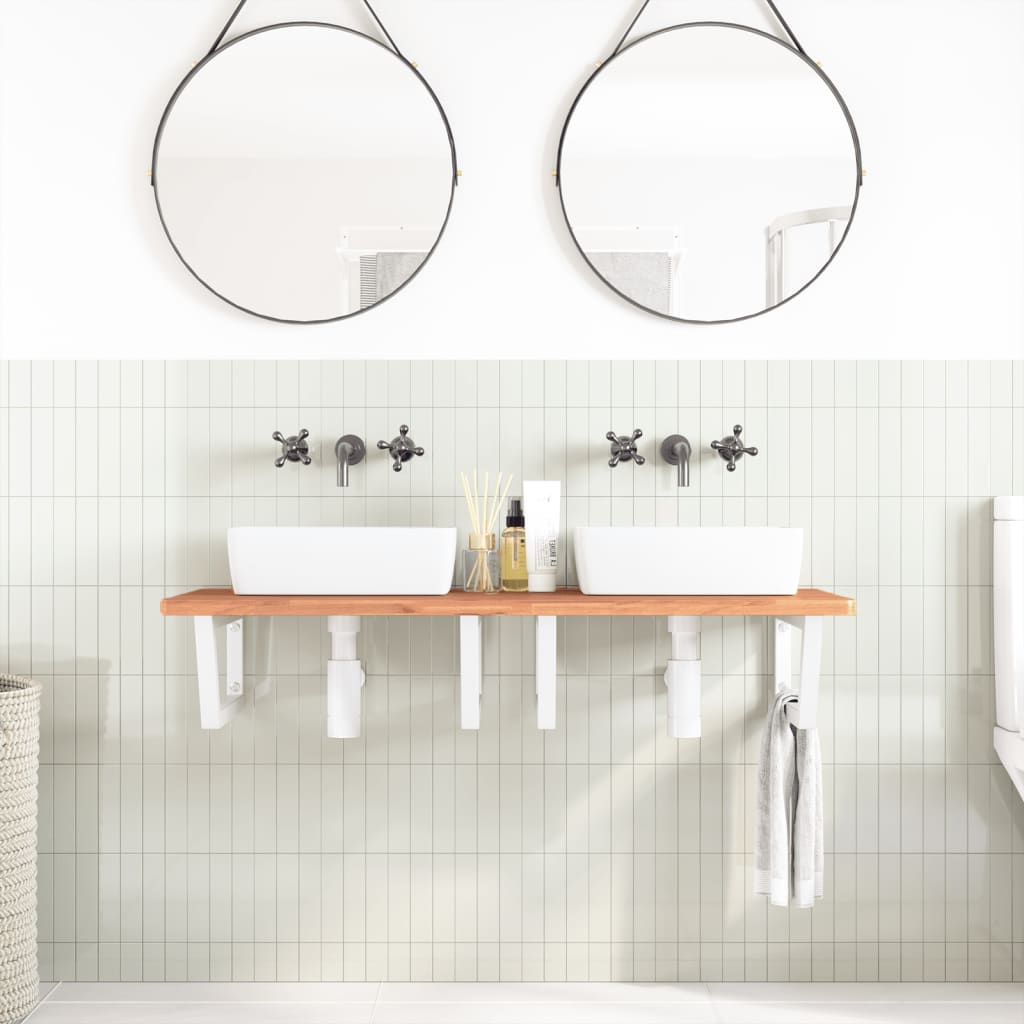 Wall-Mounted Basin Shelf with Beech Wood Top and Steel Bracket - Bend