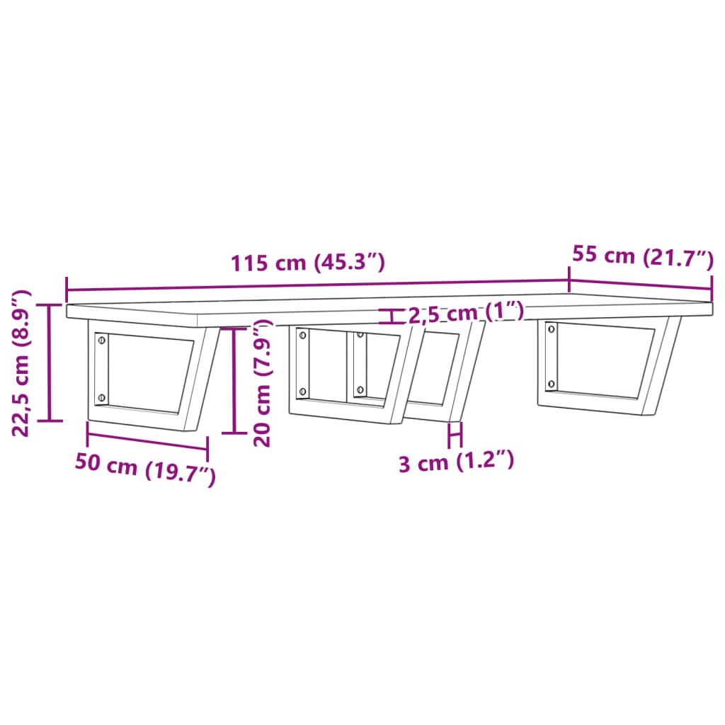 Wall-Mounted Basin Shelf with Beech Wood Top and Steel Bracket - Bend