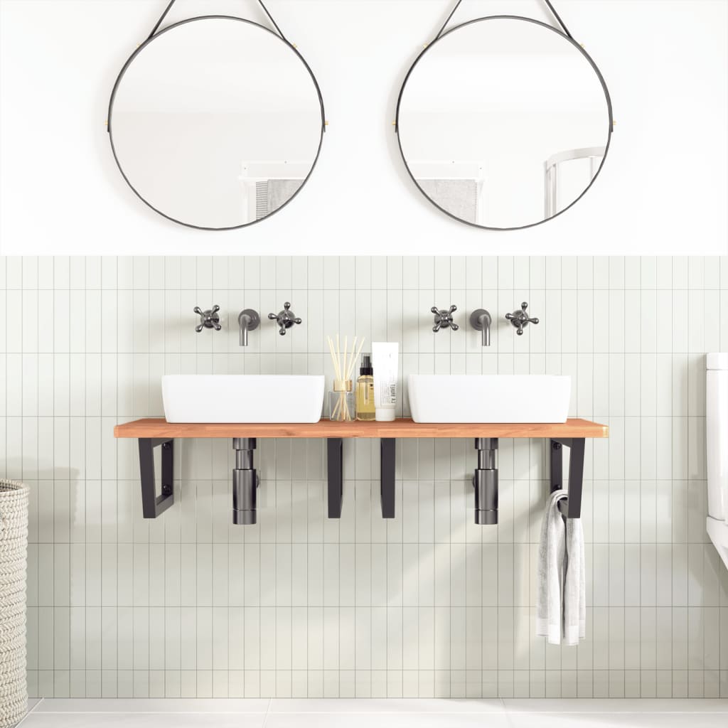 Wall-Mounted Basin Shelf with Beech Wood Top and Steel Bracket - Bend