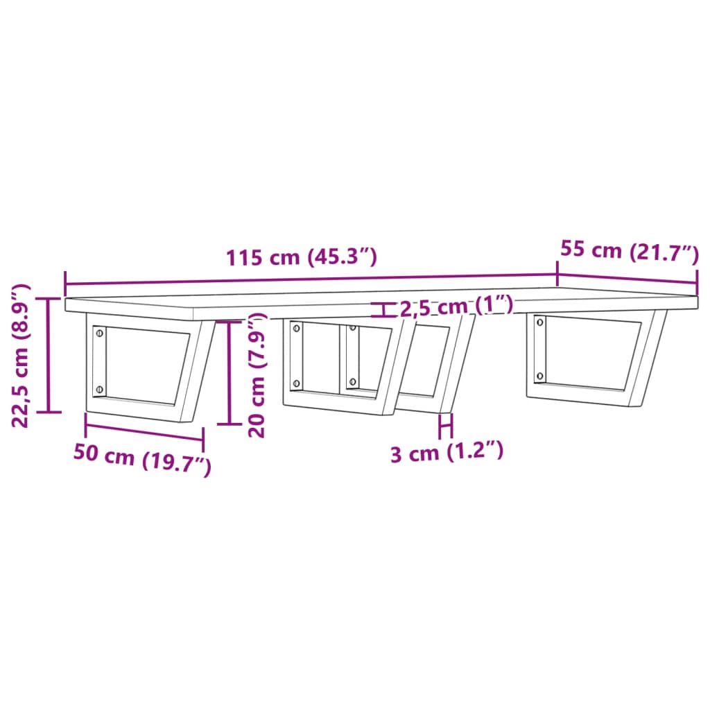 Wall-Mounted Basin Shelf with Beech Wood Top and Steel Bracket - Bend