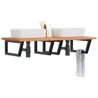 Wall-Mounted Basin Shelf with Beech Wood Top and Steel Bracket - Bend