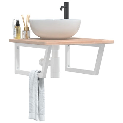 Wall-Mounted Basin Shelf with Solid Oak Top and Steel Brackets - Bend