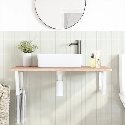 Wall-Mounted Basin Shelf with Solid Oak Top and Steel Brackets - Bend