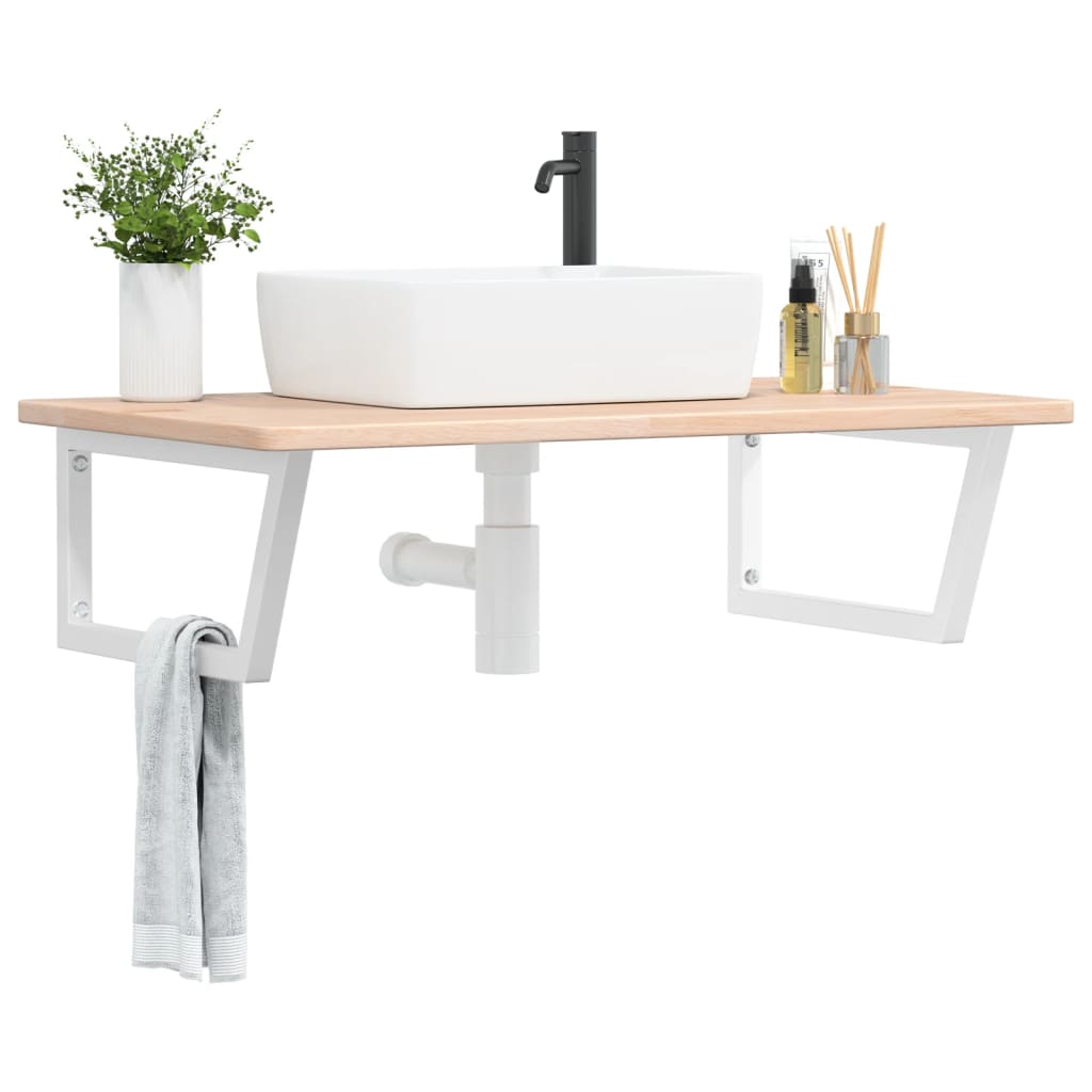 Wall-Mounted Basin Shelf with Solid Oak Top and Steel Brackets - Bend