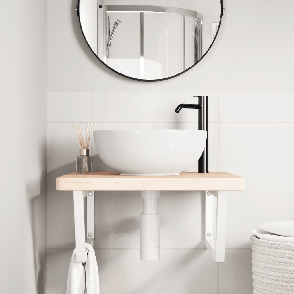 Wall-Mounted Basin Shelf with Solid Oak Top and Steel Brackets - Bend