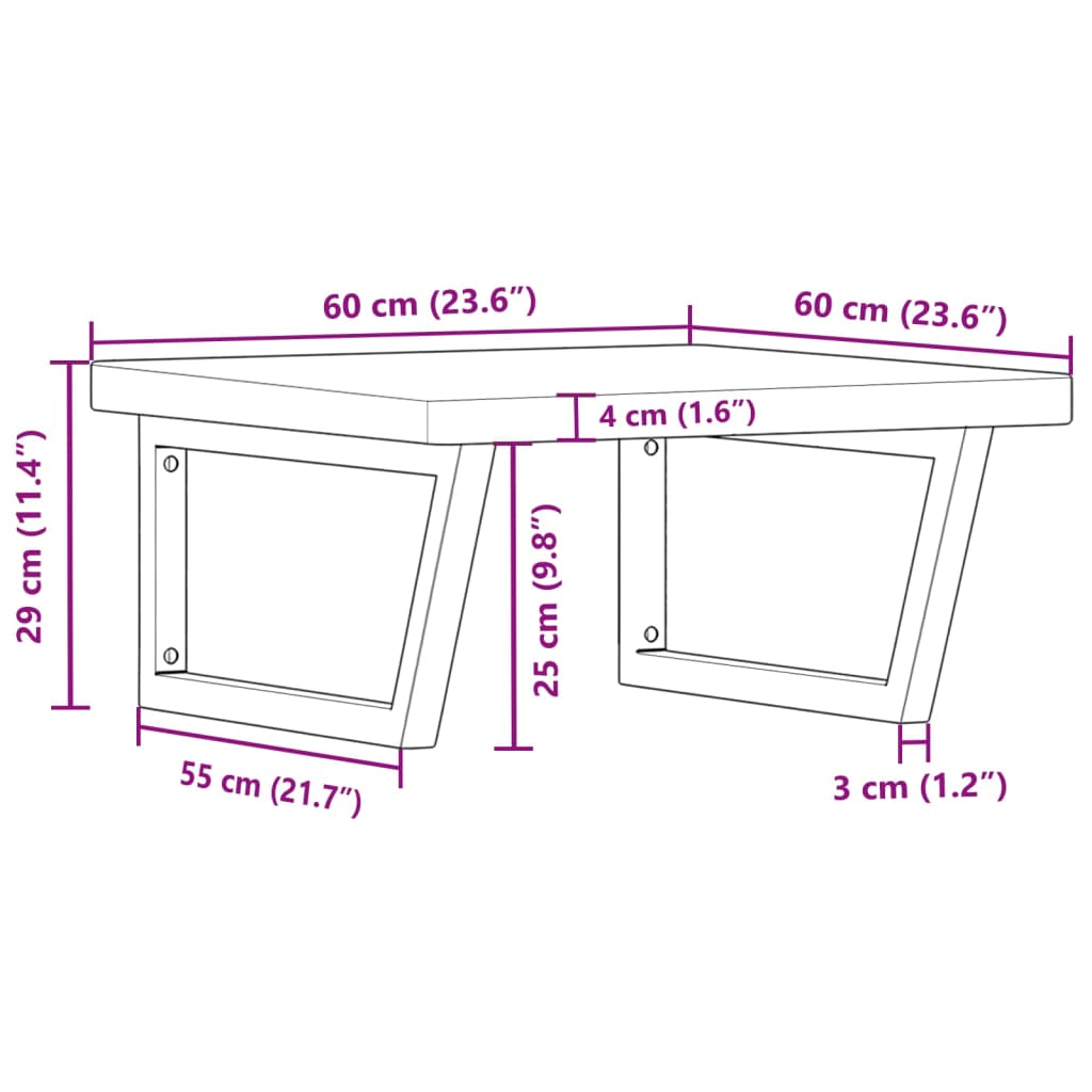 Wall-Mounted Basin Shelf with Solid Oak Top and Steel Brackets - Bend