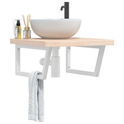 Wall-Mounted Basin Shelf with Solid Oak Top and Steel Brackets - Bend