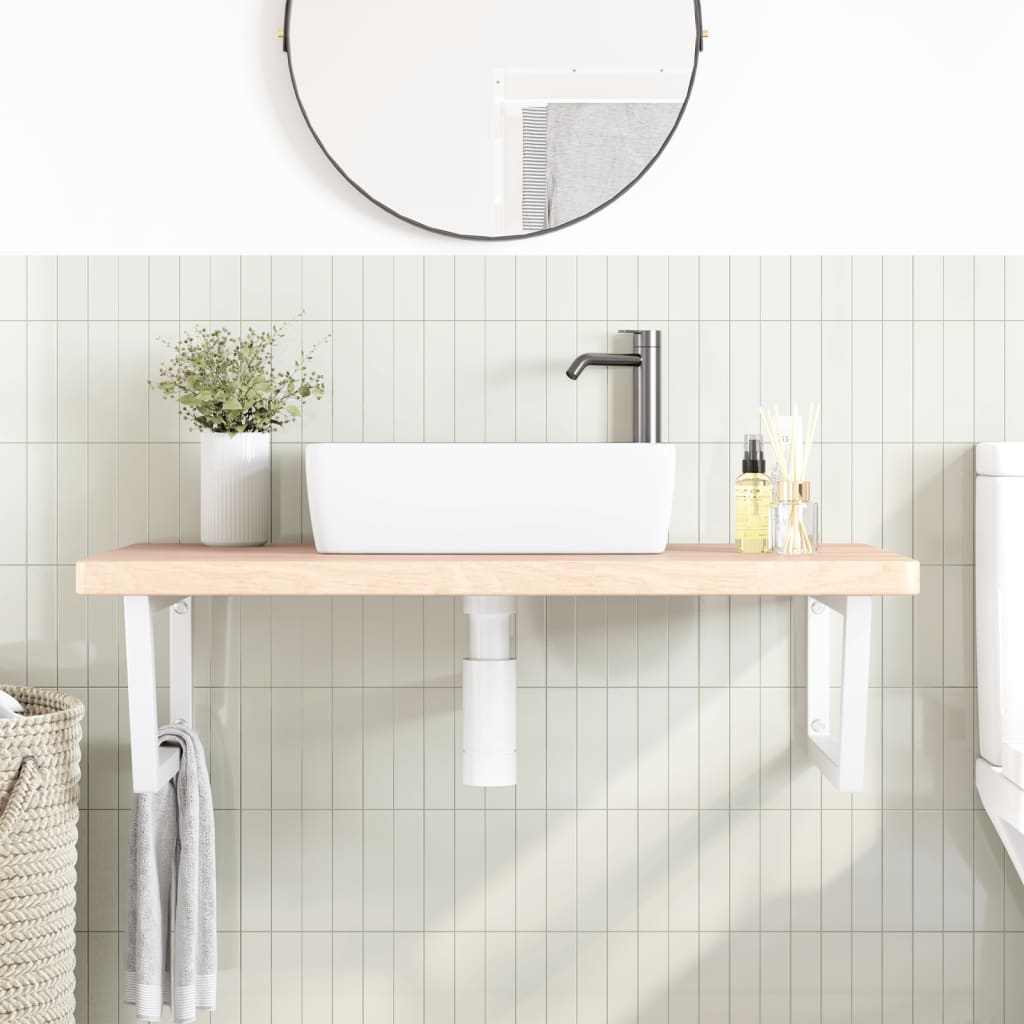 Wall-Mounted Basin Shelf with Solid Oak Top and Steel Brackets - Bend