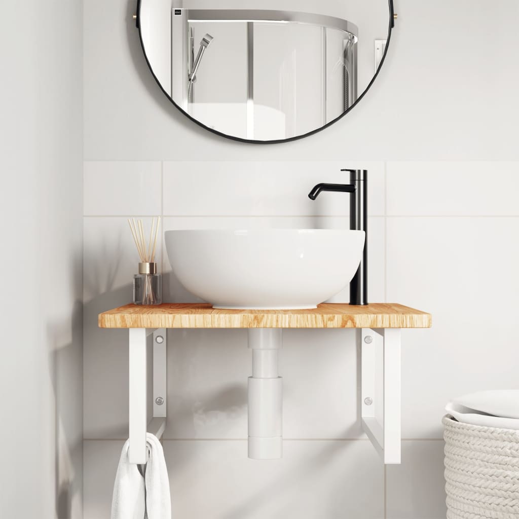 Basin Shelf Wall Mounted Steel and Solid Wood Oak