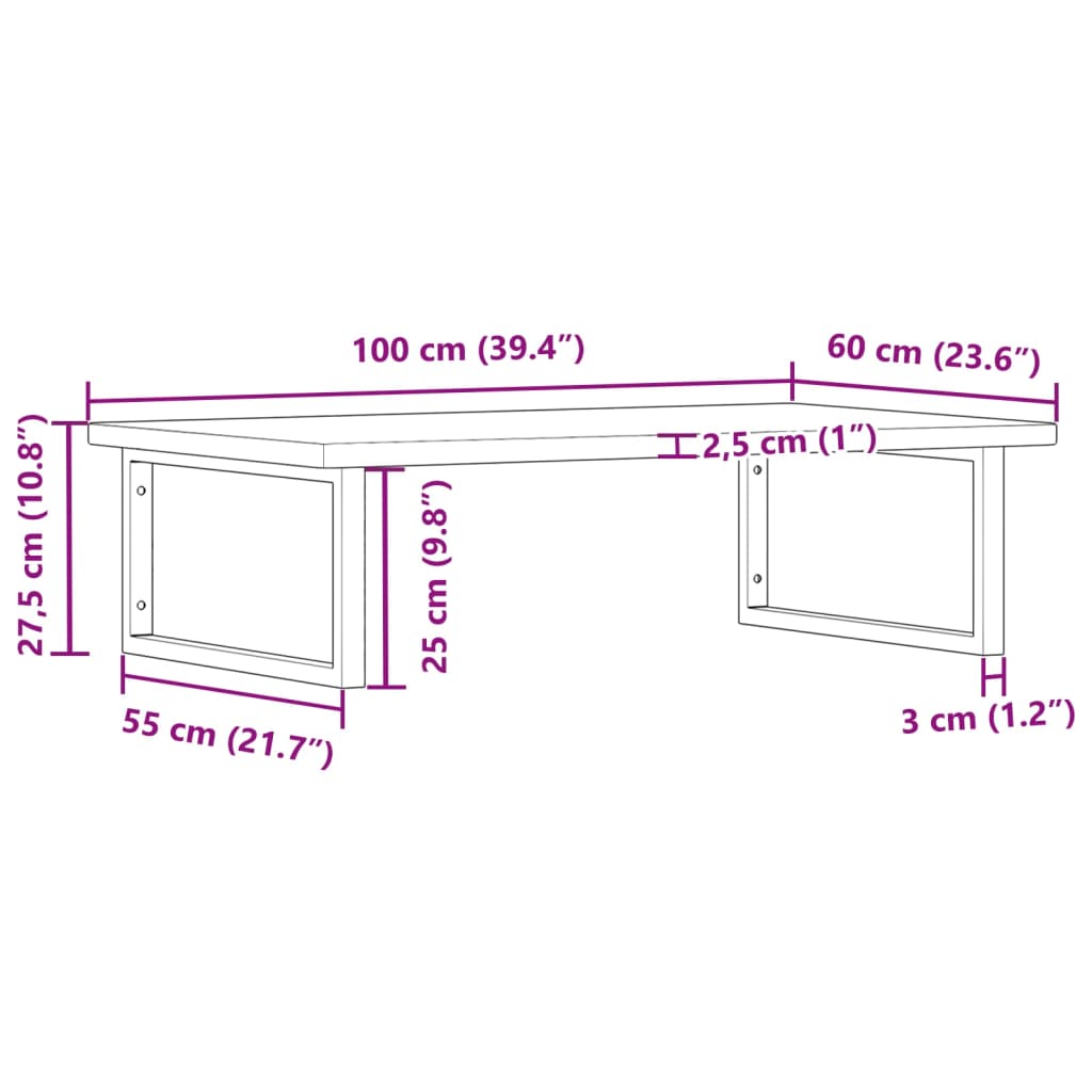 Steel and Solid Oak Wall Basin Shelf - Bend