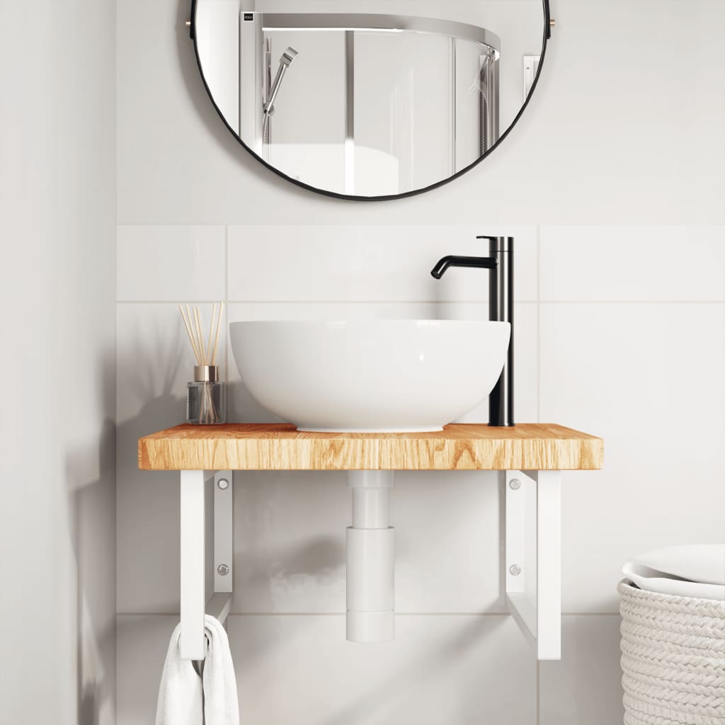 Steel and Solid Oak Wall Basin Shelf - Bend