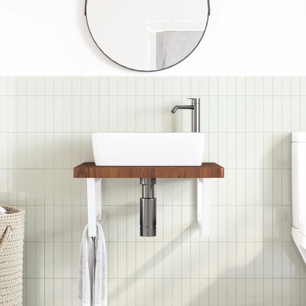 Wall-Mounted Basin Shelf with Solid Oak Top and Steel Brackets - Bend