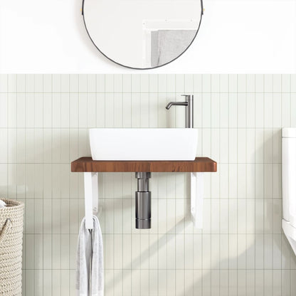 Wall-Mounted Basin Shelf with Solid Oak Top and Steel Brackets - Bend