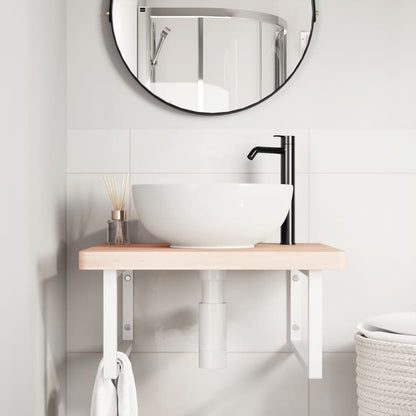 Wall-Mounted Basin Shelf with Beech Wood Top and Steel Supports - Bend