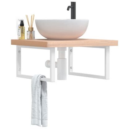 Wall-Mounted Basin Shelf with Beech Wood Top and Steel Supports - Bend