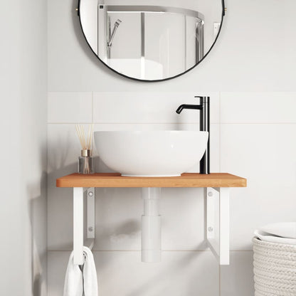 Wall-Mounted Basin Shelf with Beech Wood Top and Steel Supports - Bend