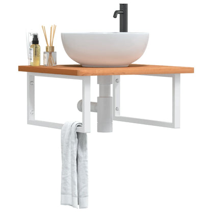 Wall-Mounted Basin Shelf with Beech Wood Top and Steel Supports - Bend